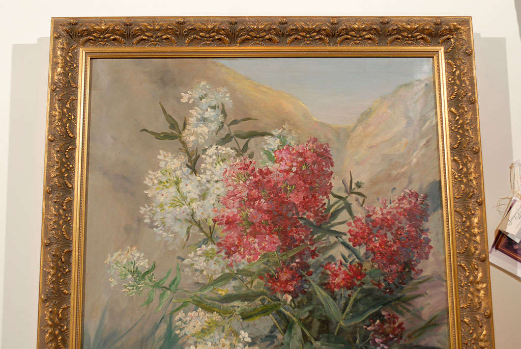 Carved French Late 19th Century Oil on Canvas Still-Life Painting Depicting Flowers