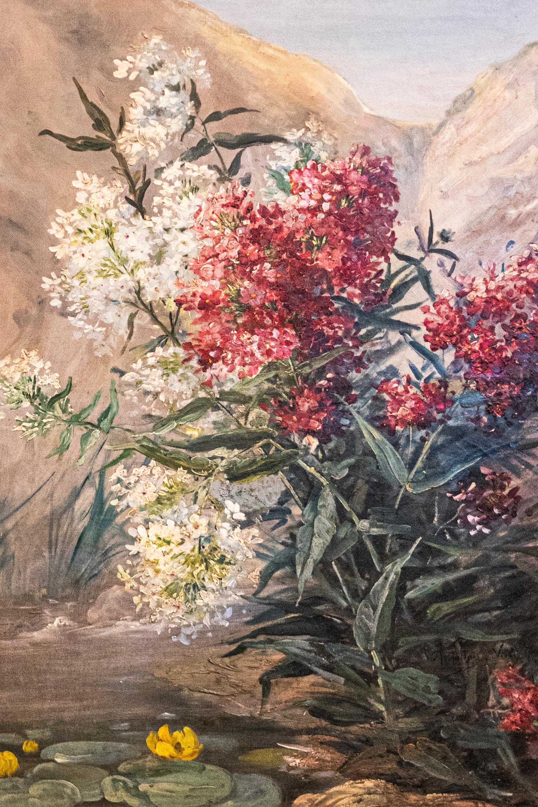 Français Huile sur toile de la fin du XIXe siècle représentant des fleurs dans une nature morte en vente