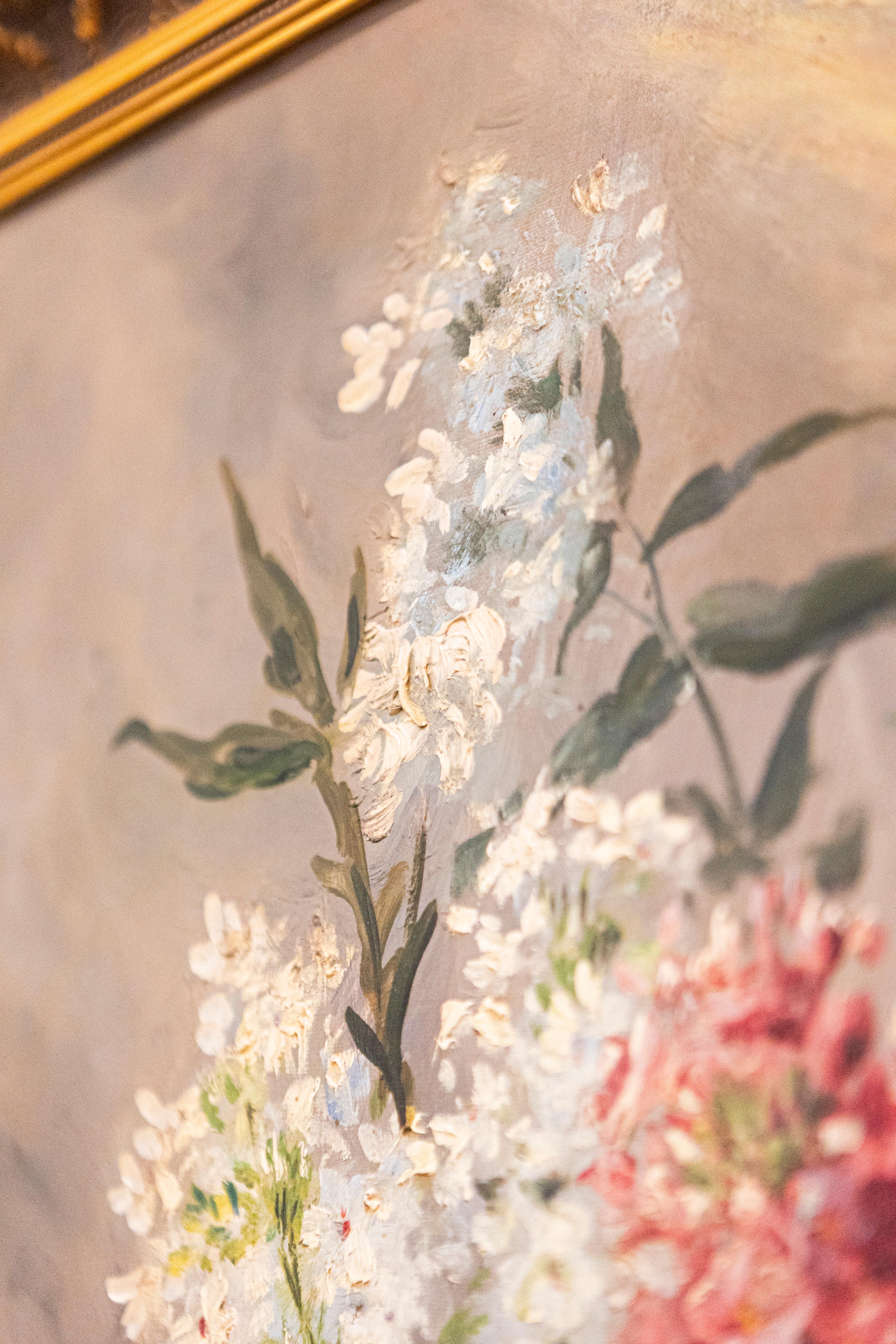 Toile Huile sur toile de la fin du XIXe siècle représentant des fleurs dans une nature morte en vente