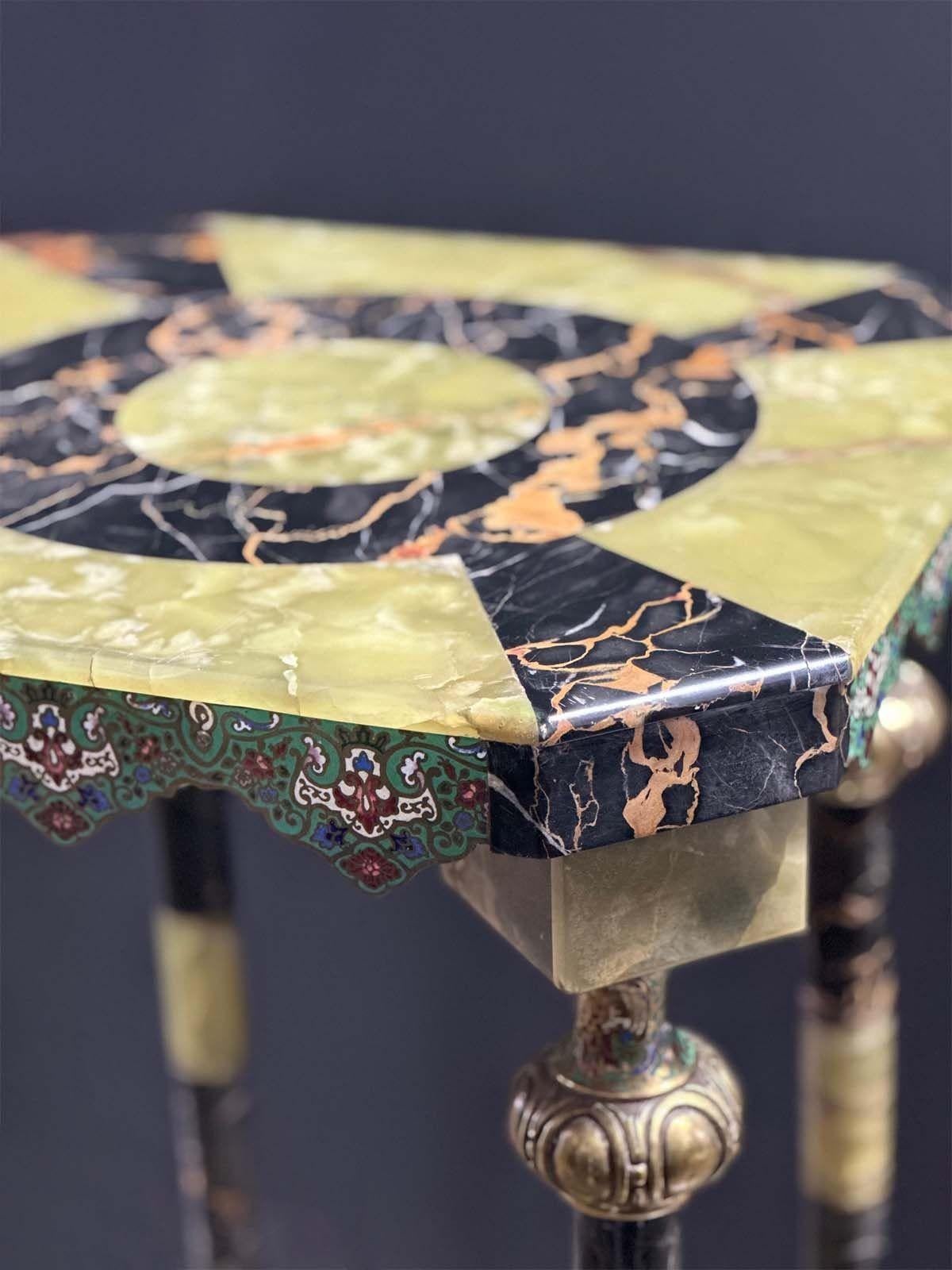 Late 19th Century onyx and marble Cloisonné side table. Made in France. 
Dimensions:
29.5