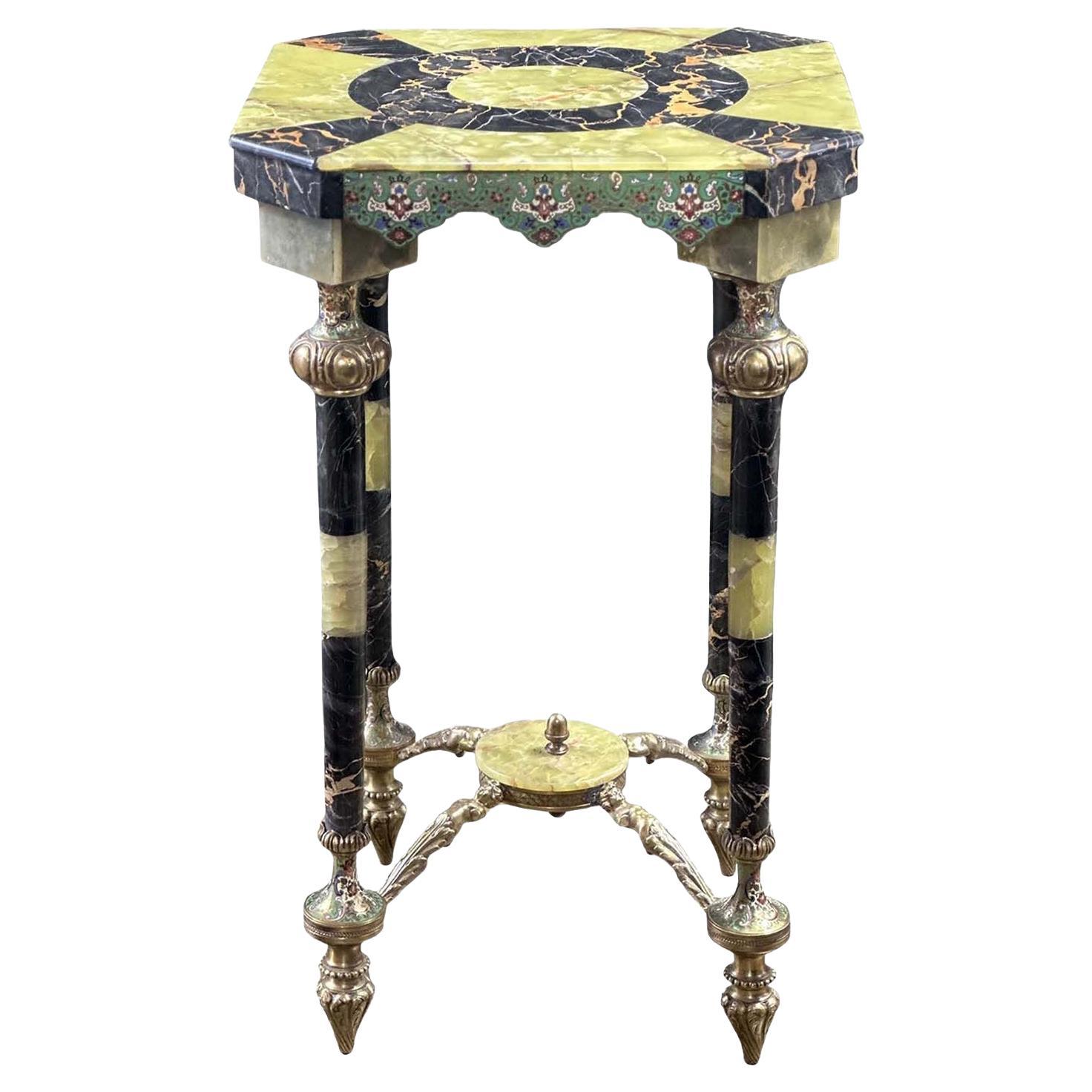 French Late 19th Century Onyx and Marble Cloisonné Side Table