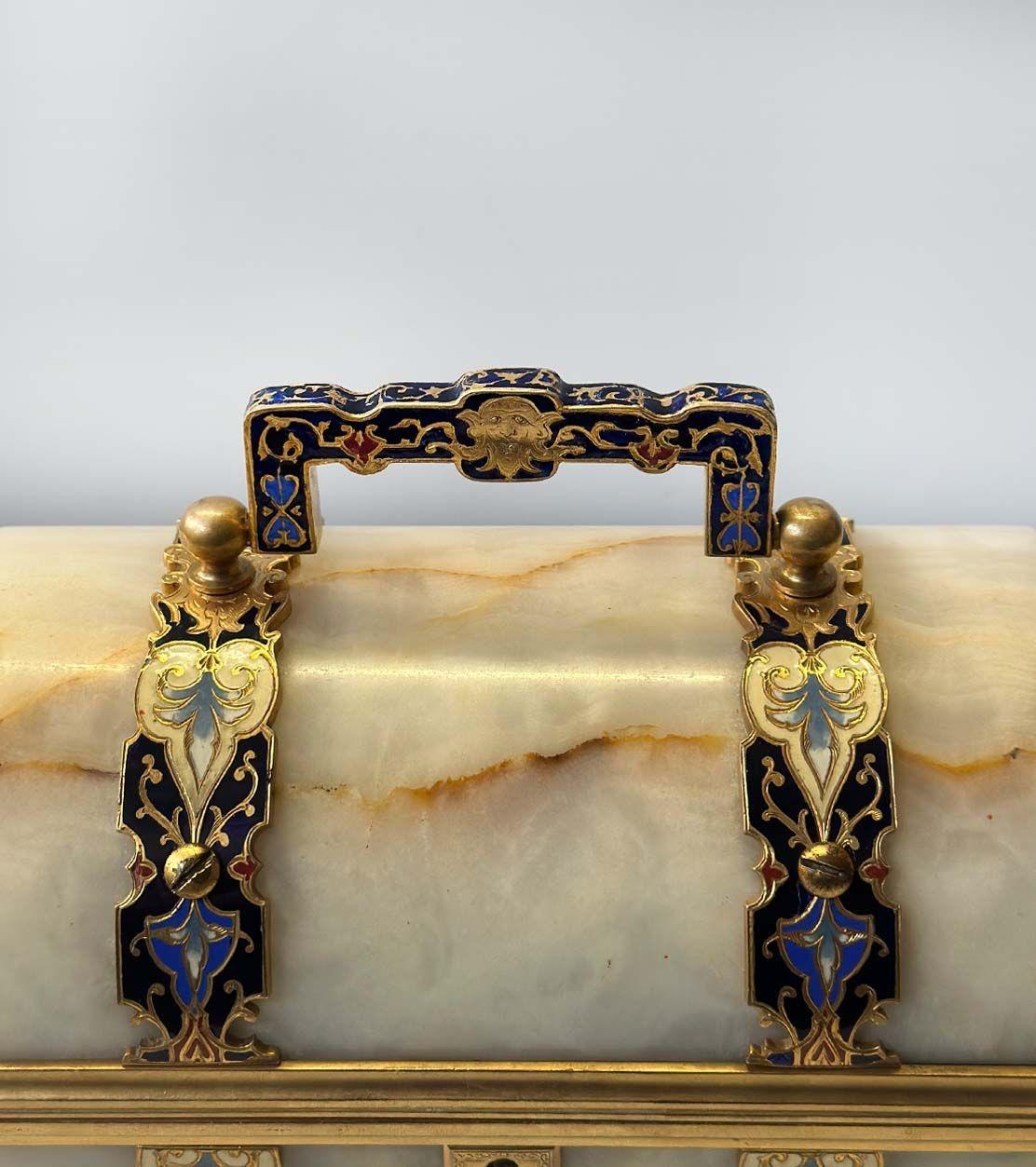 French Late 19th Century Onyx Champlevé Jewelry Box For Sale 1