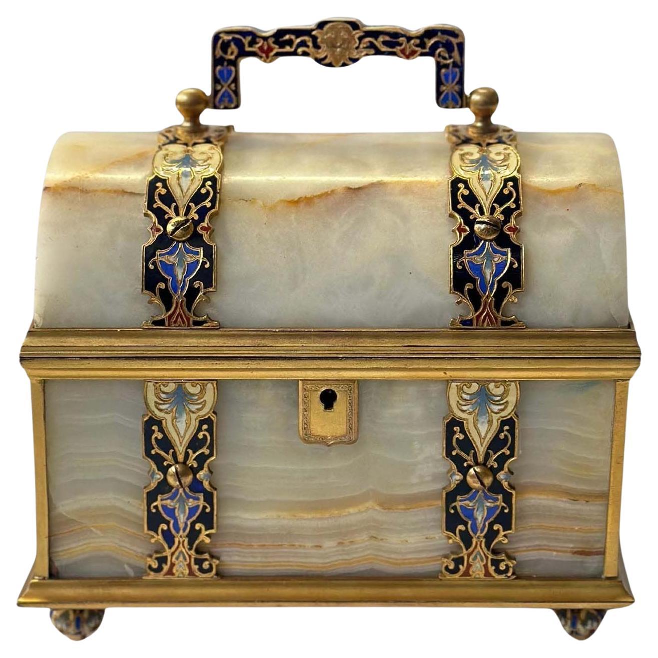 French Late 19th Century Onyx Champlevé Jewelry Box For Sale