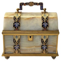Antique French Late 19th Century Onyx Champlevé Jewelry Box