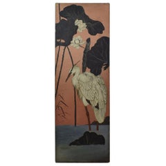 French Late 19th Century Painted Interior Panel with Heron and Water Lilies