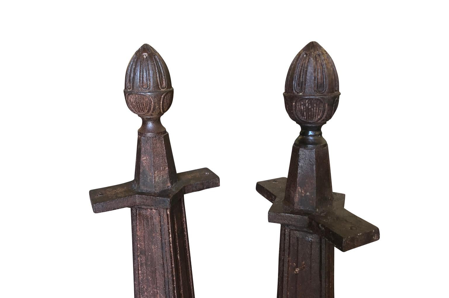 Iron French Late 19th Century Pair of Gate Supports For Sale