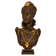 French late 19th century patinated Bronze and Ormolu bust of Raphaella
