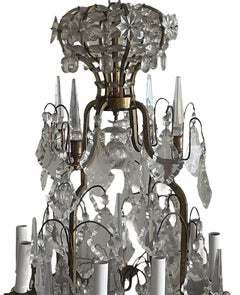 French Late 19th Century Patinated Bronze Chandelier with Crystal Elements