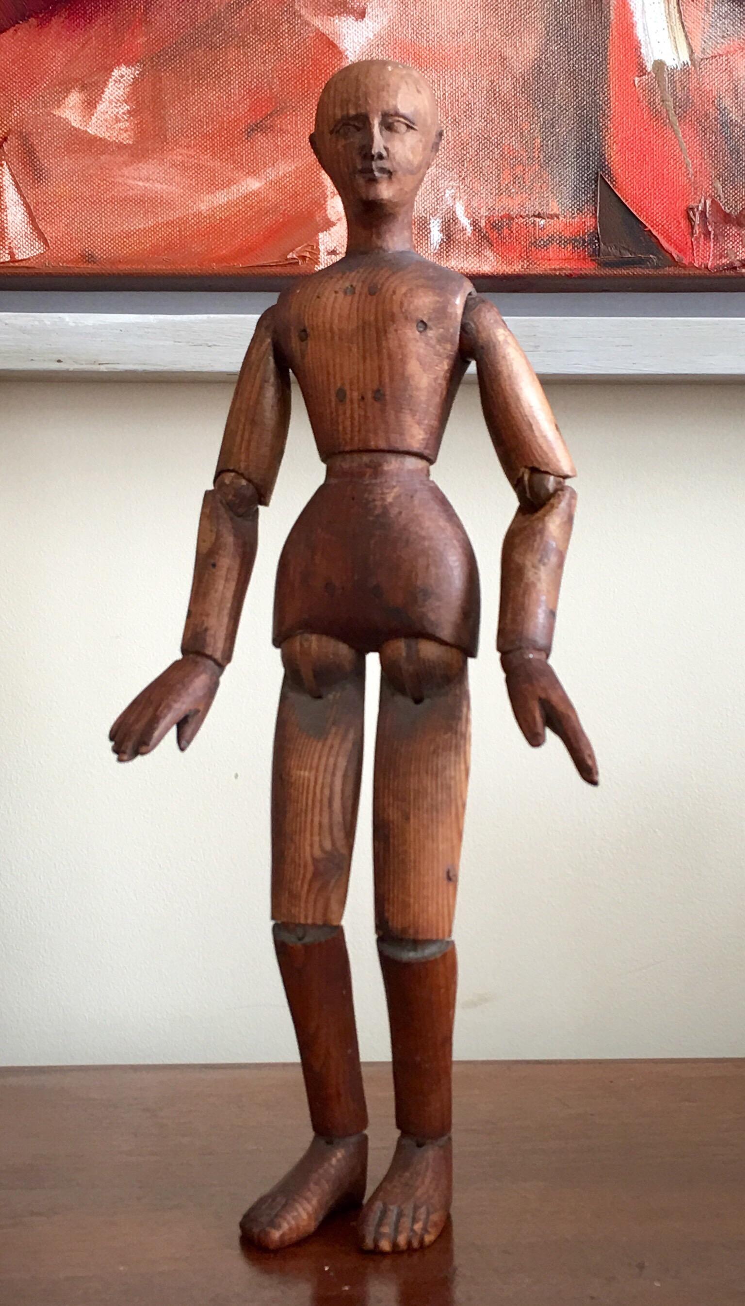 Carved French late 19th century pine artists lay figure For Sale