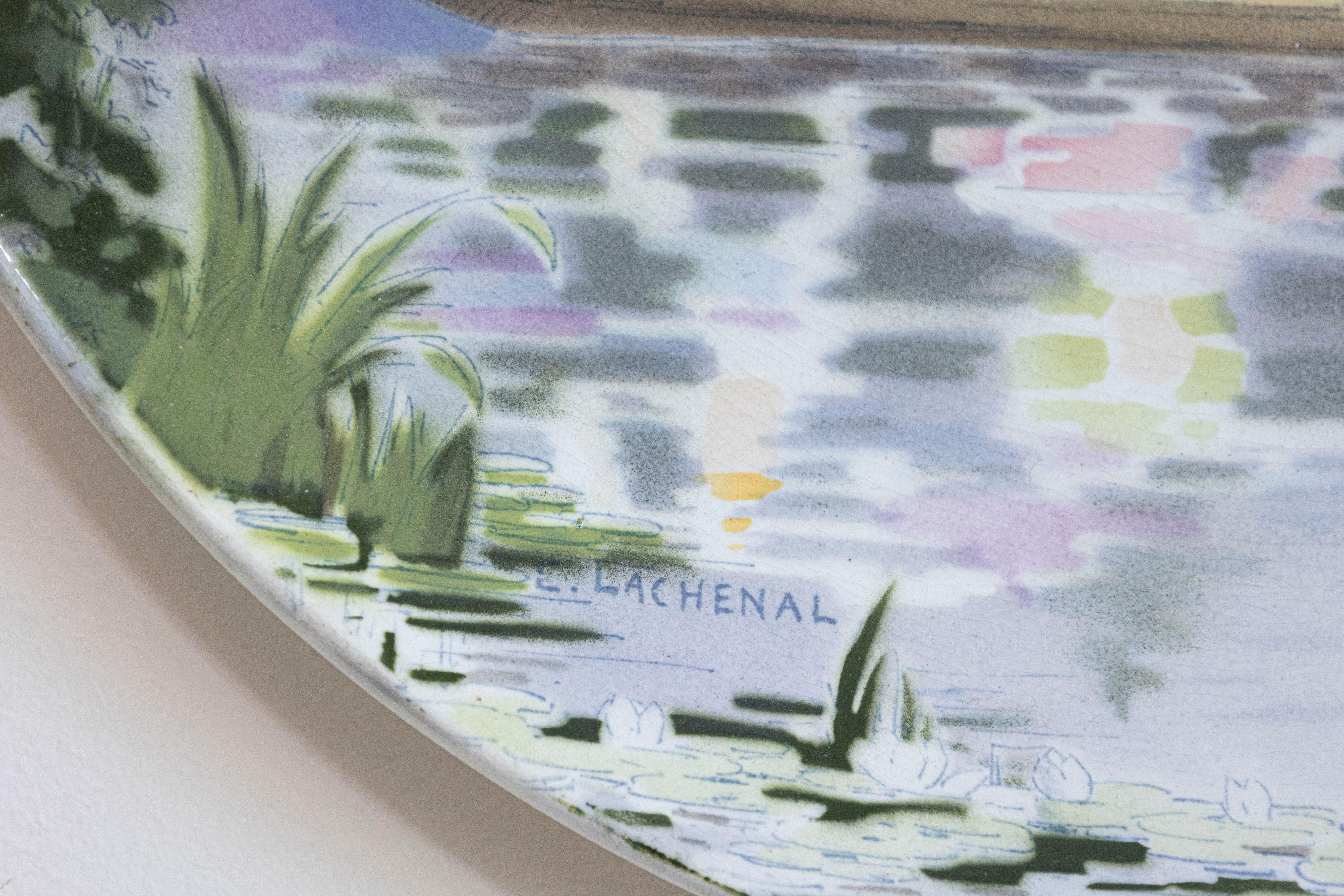 Plato decorativo para colgar de porcelana francesa de finales del siglo XIX de Edmond Lachenal Pintado en venta