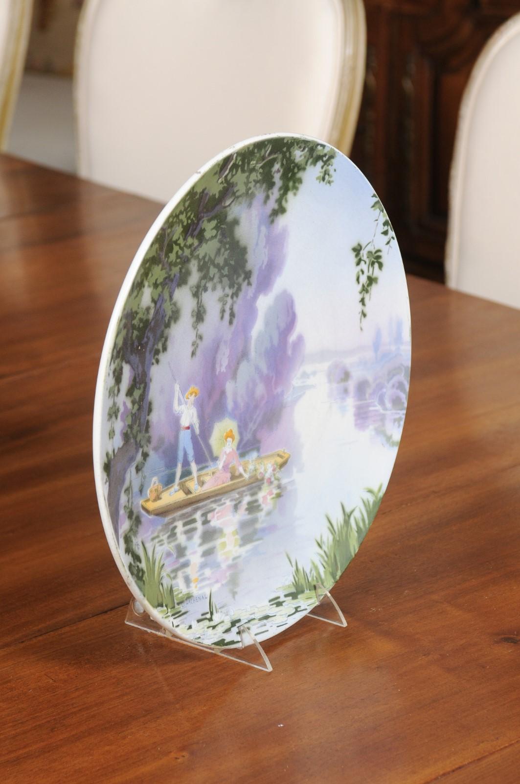 French Late 19th Century Porcelain Decorative Hanging Plate by Edmond Lachenal For Sale 4