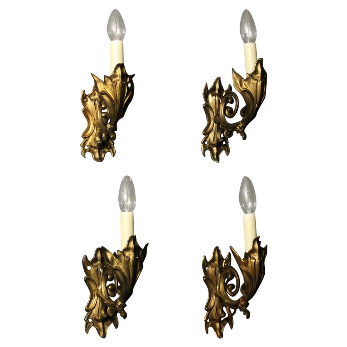 French Late 19th Century Set of 4 Bronze Single Arm Wall Lights For Sale