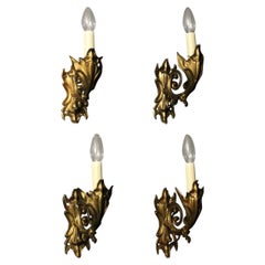 Antique French Late 19th Century Set of 4 Bronze Single Arm Wall Lights