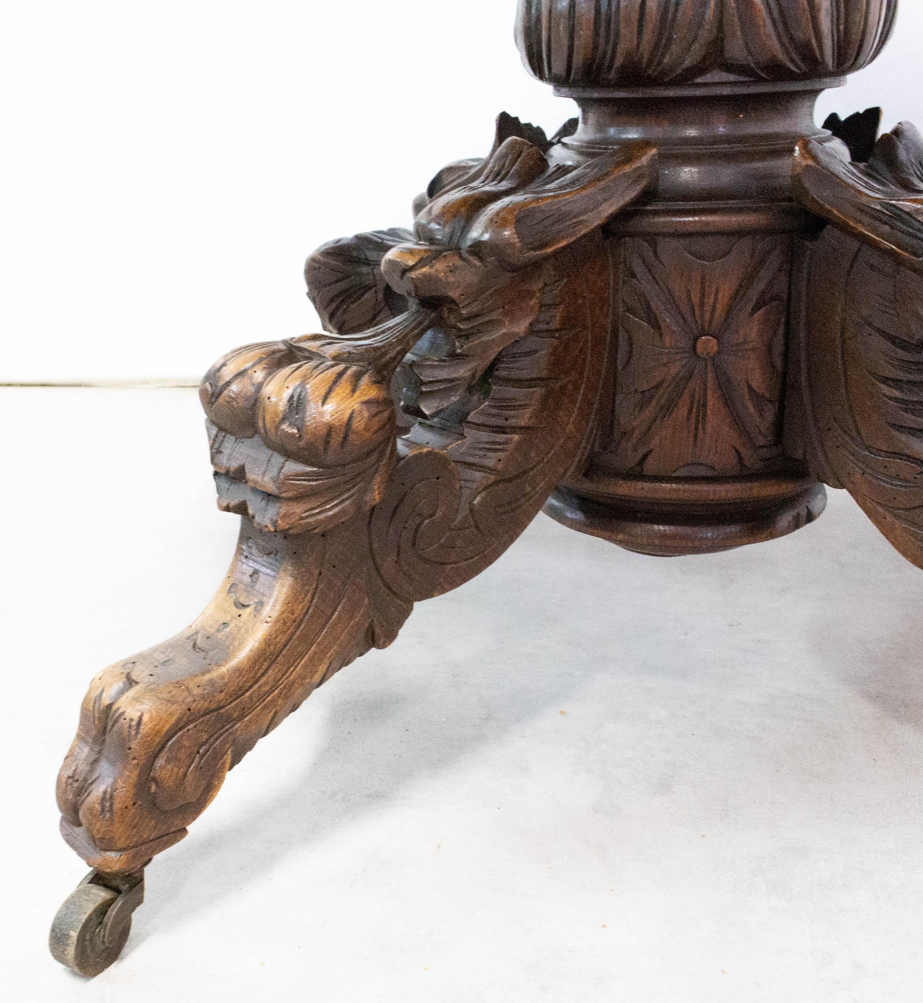 Hand-Carved French late 19th Century Side Table Grotesque Pedestal Table, Carved Oak For Sale