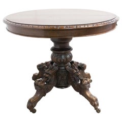 French late 19th Century Side Table Grotesque Pedestal Table, Carved Oak