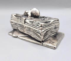 French Late 19th Century Silvered Bronze Mouse on a Book Trinket / Jewelry Box