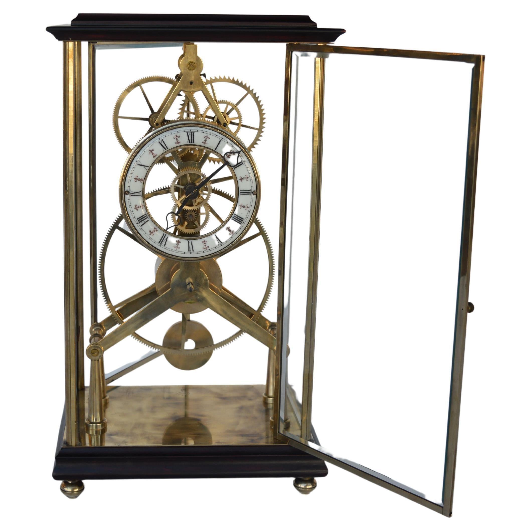 French Late 19th Century Skeleton Clock In Excellent Condition For Sale In Los Angeles, CA