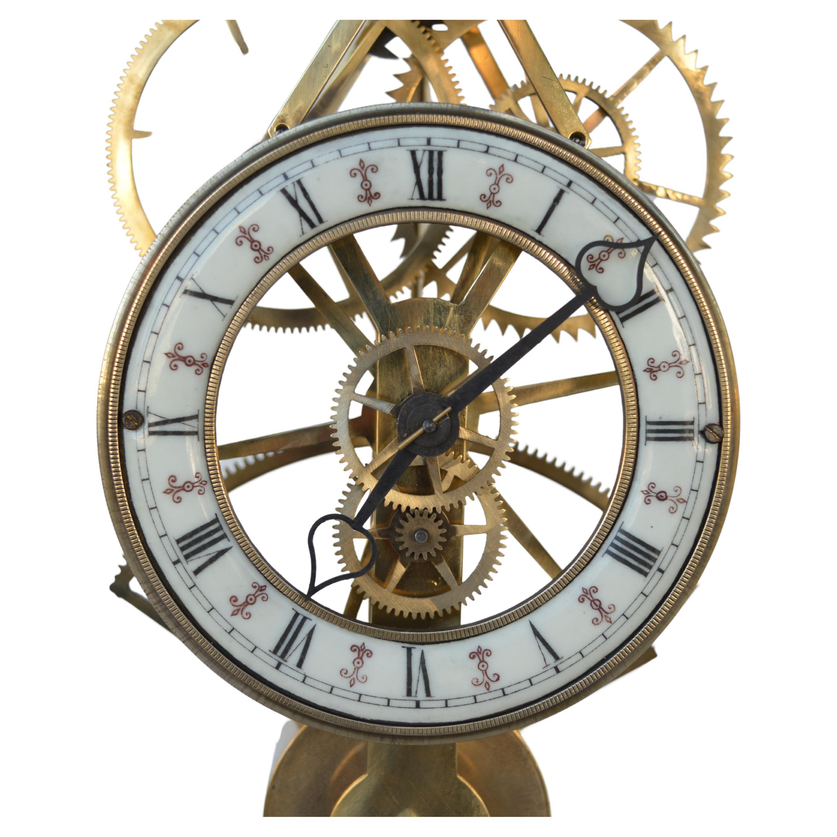 Brass French Late 19th Century Skeleton Clock For Sale