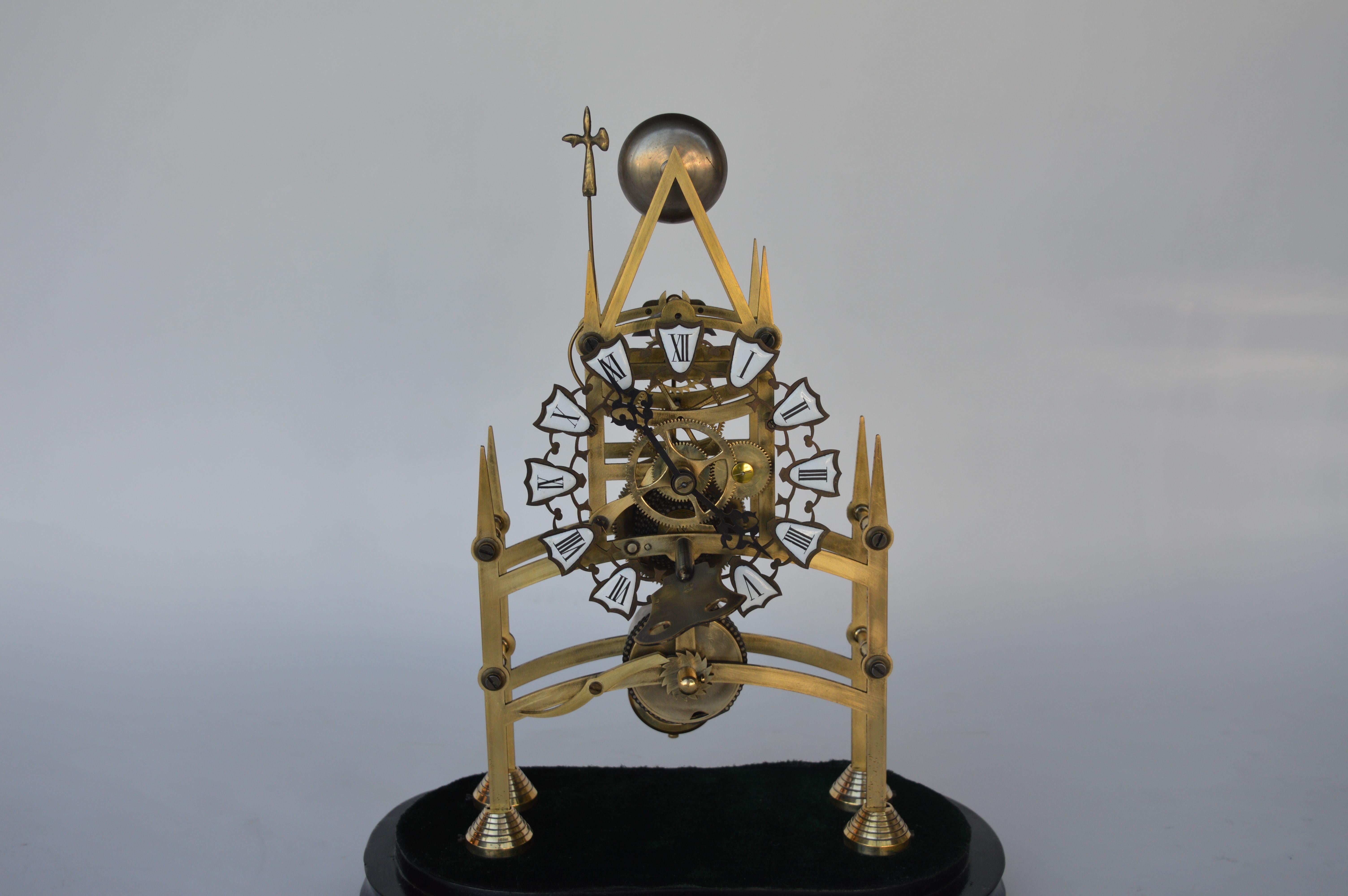 Other English Late 19th Century Skeleton Clock with Oval Glass Dome For Sale
