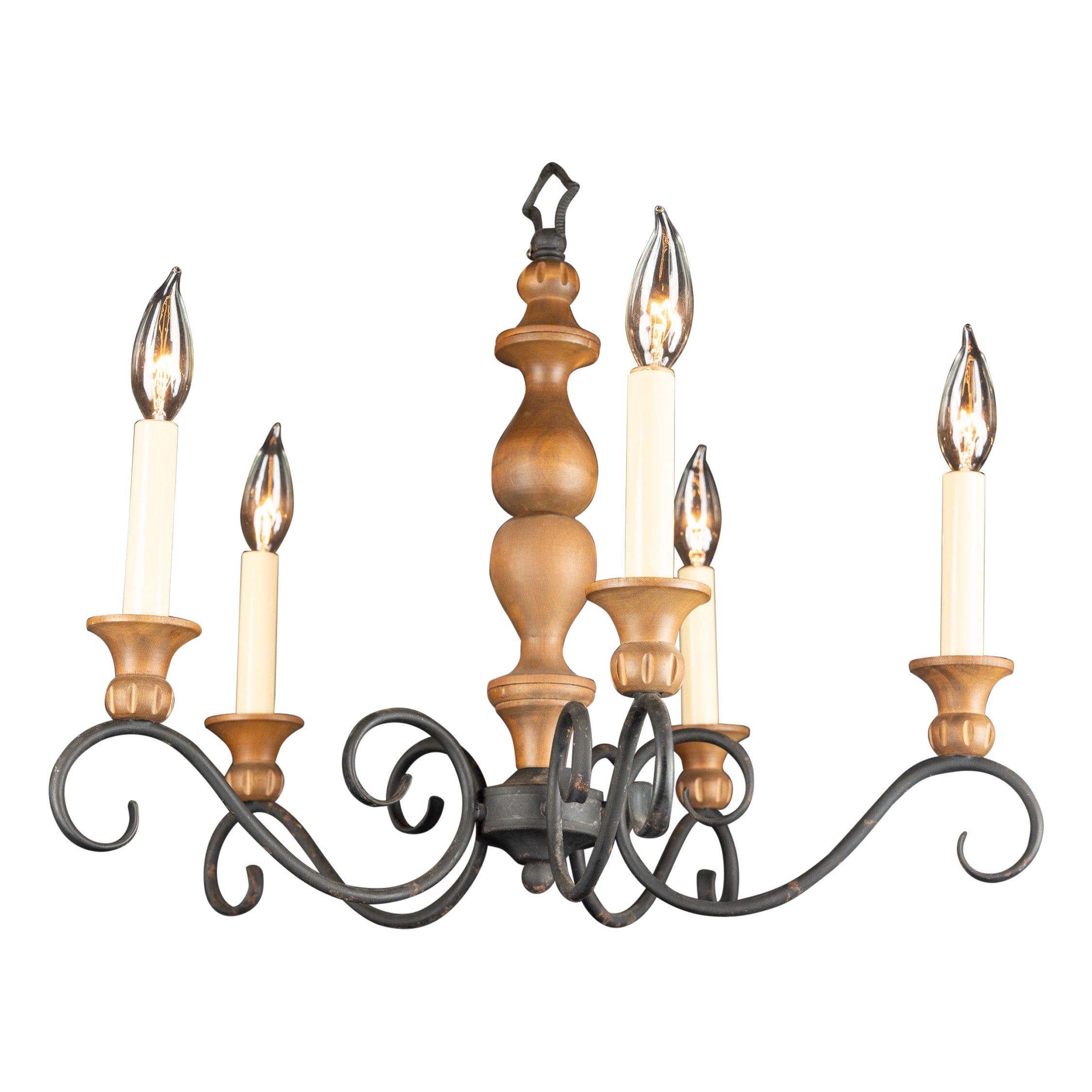 Pequeño candelabro francés de madera y hierro de finales del siglo XIX Luis XVI