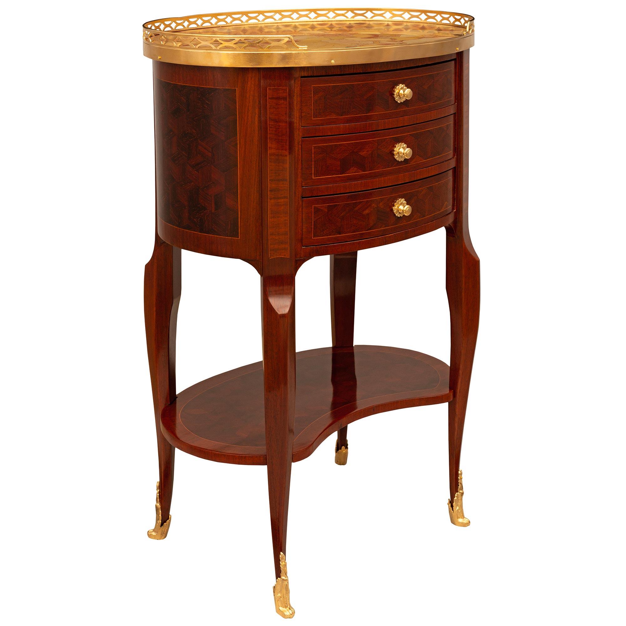 French Late 19th Century Transitional St. Tulipwood, Ormolu & Marble Side Table In Good Condition For Sale In West Palm Beach, FL
