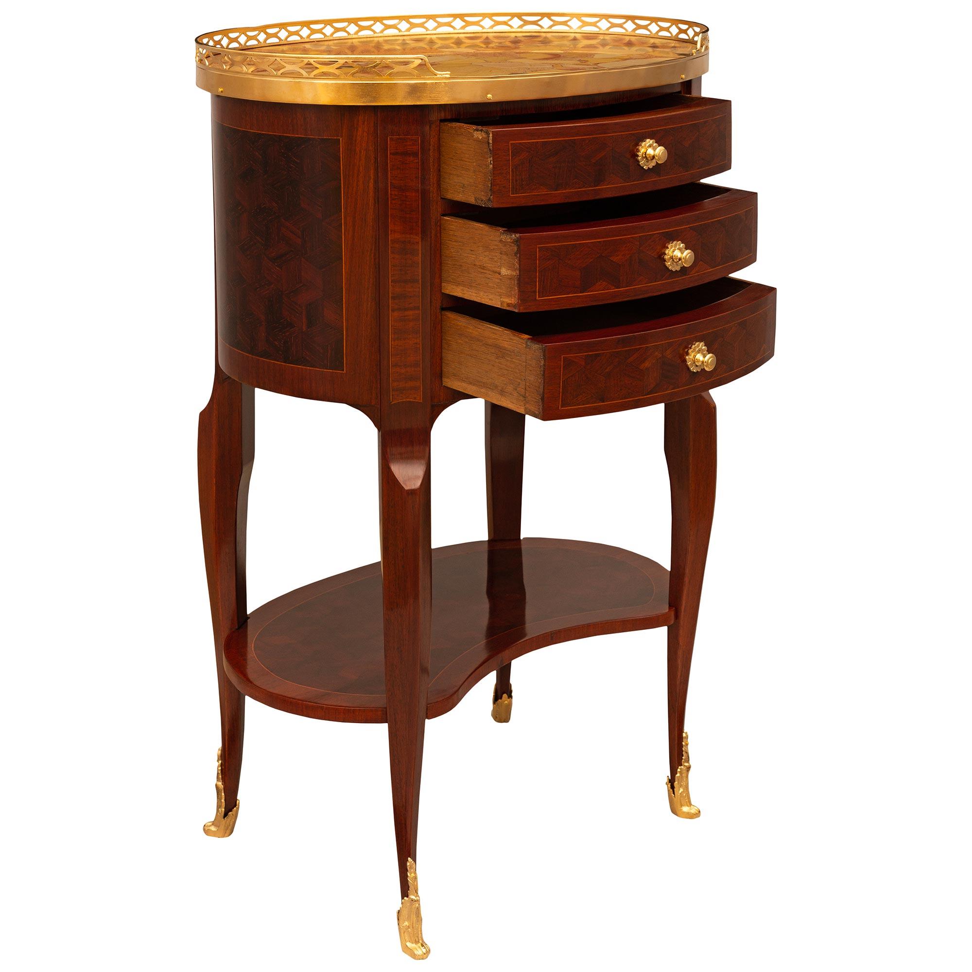 French Late 19th Century Transitional St. Tulipwood, Ormolu & Marble Side Table For Sale 1