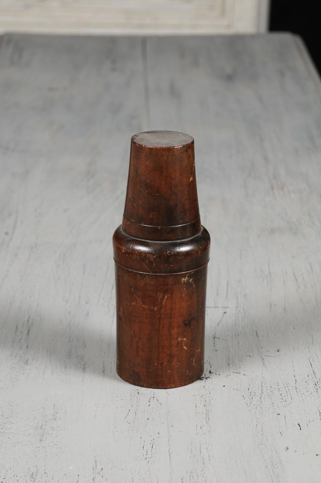 Rustic French Late 19th Century Treenware Bottle With Conic Lid Serving as a Cup For Sale