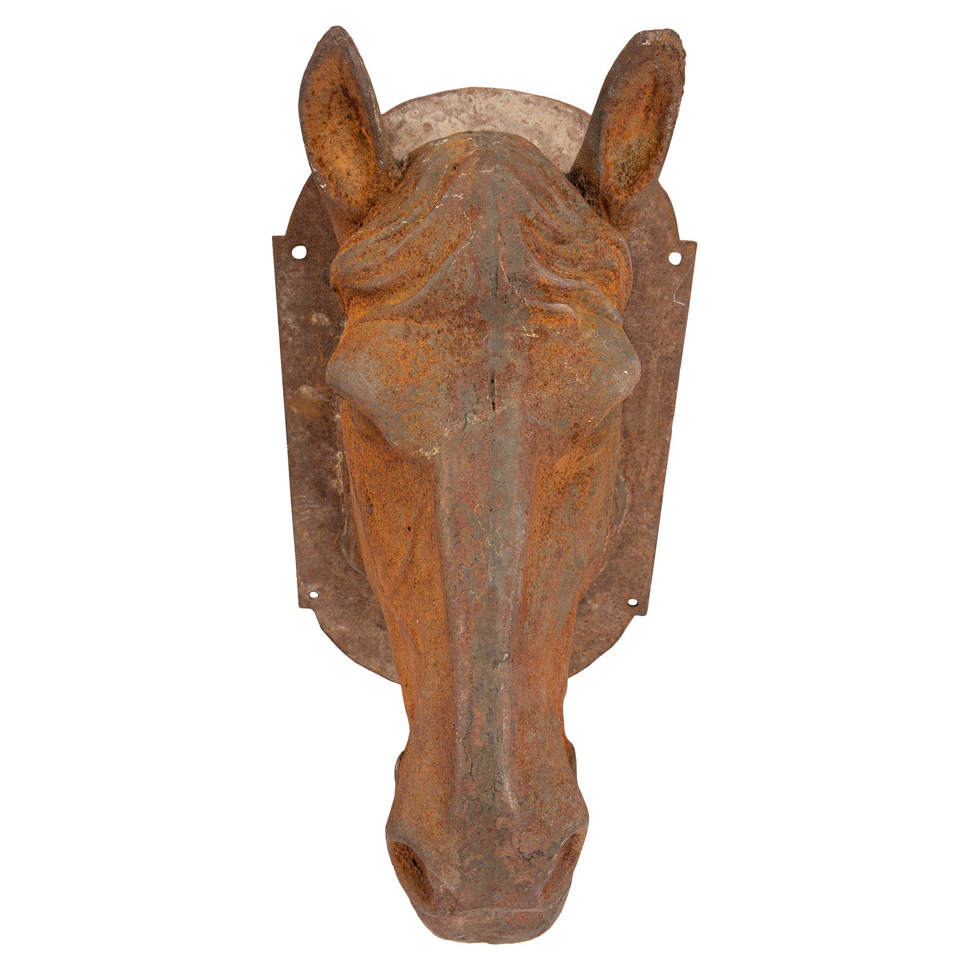 French Late 19th Century Wall-Mounted Statue of a Cast Iron Horse’s Head For Sale 2
