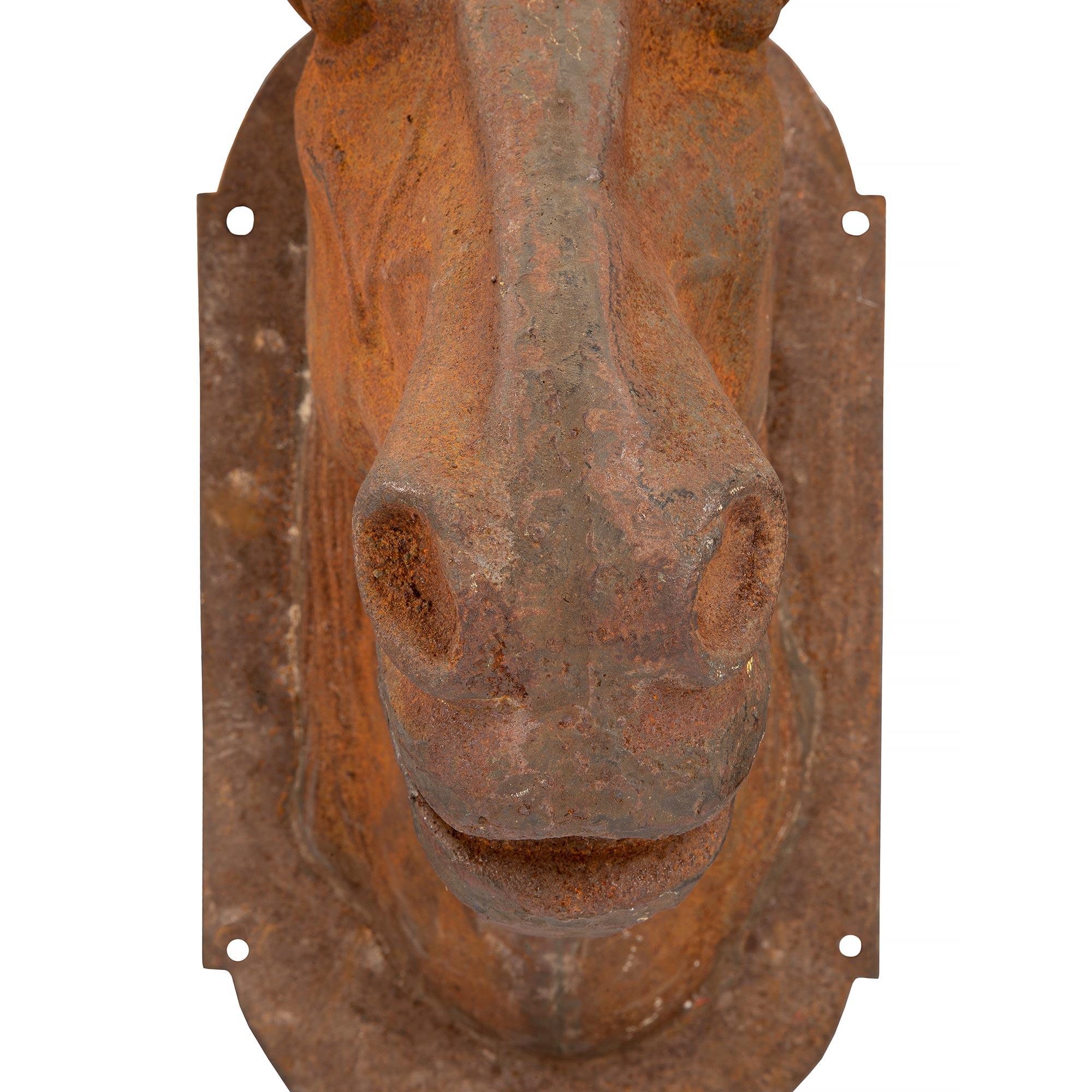 French Late 19th Century Wall-Mounted Statue of a Cast Iron Horse’s Head For Sale 3