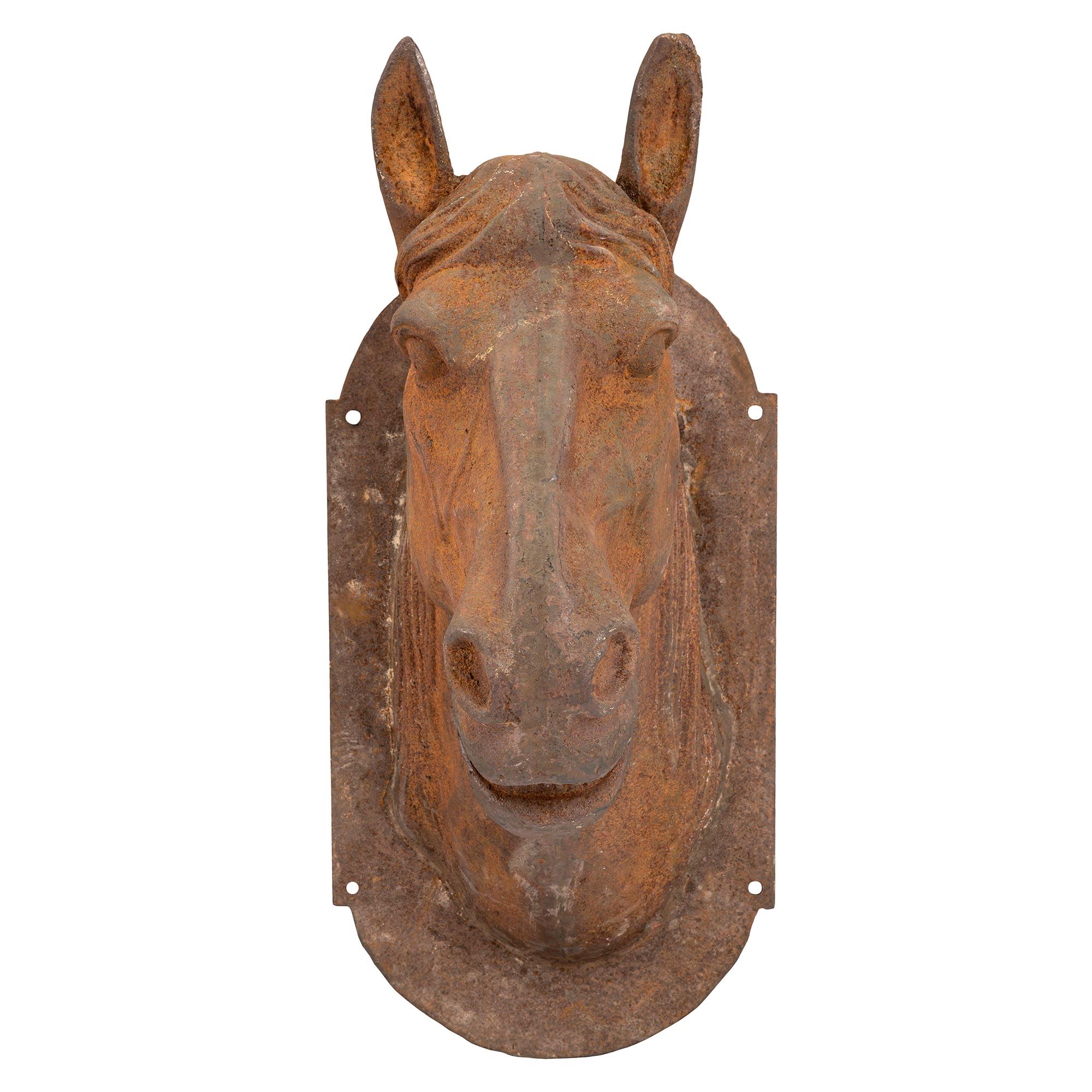 French Late 19th Century Wall-Mounted Statue of a Cast Iron Horse’s Head For Sale