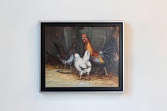 French Late 20th Century Framed and Signed Oil on Canvas Barnyard Scene Painting