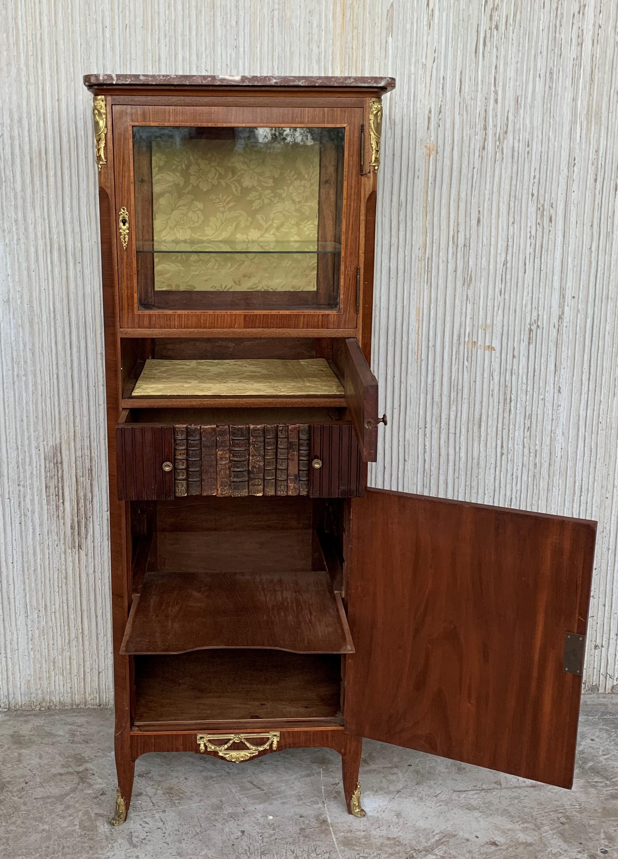 Cherry French Late 20th Century Louis XVI Period Mounted Cabinet Vitrine For Sale
