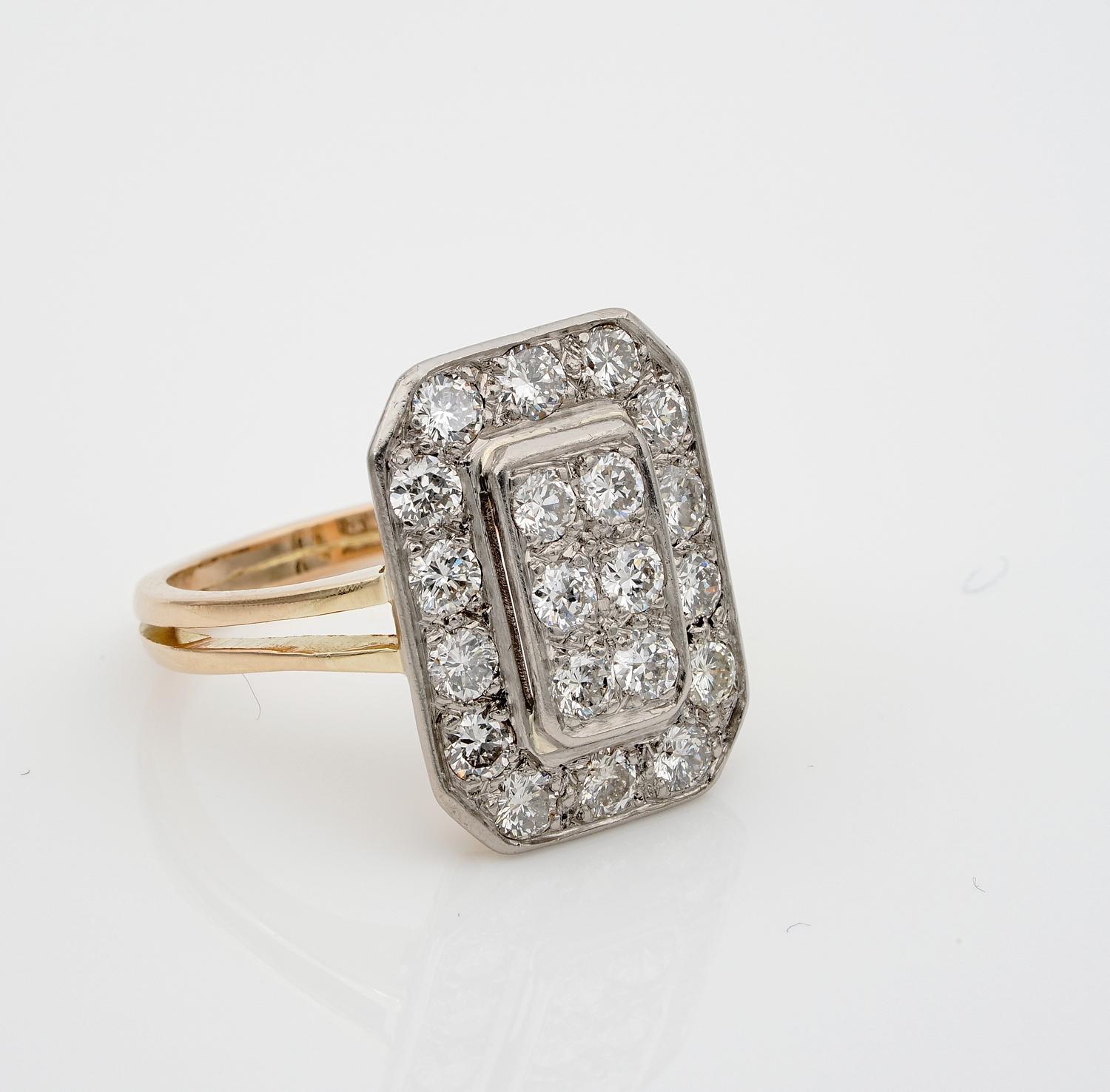 Brilliant Cut French Late Art Deco 1.20 Diamond 18 KT Platinum Geometric Ring For Sale