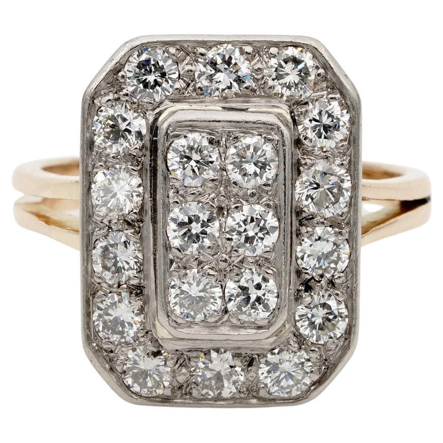 French Late Art Deco 1.20 Diamond 18 KT Platinum Geometric Ring For Sale