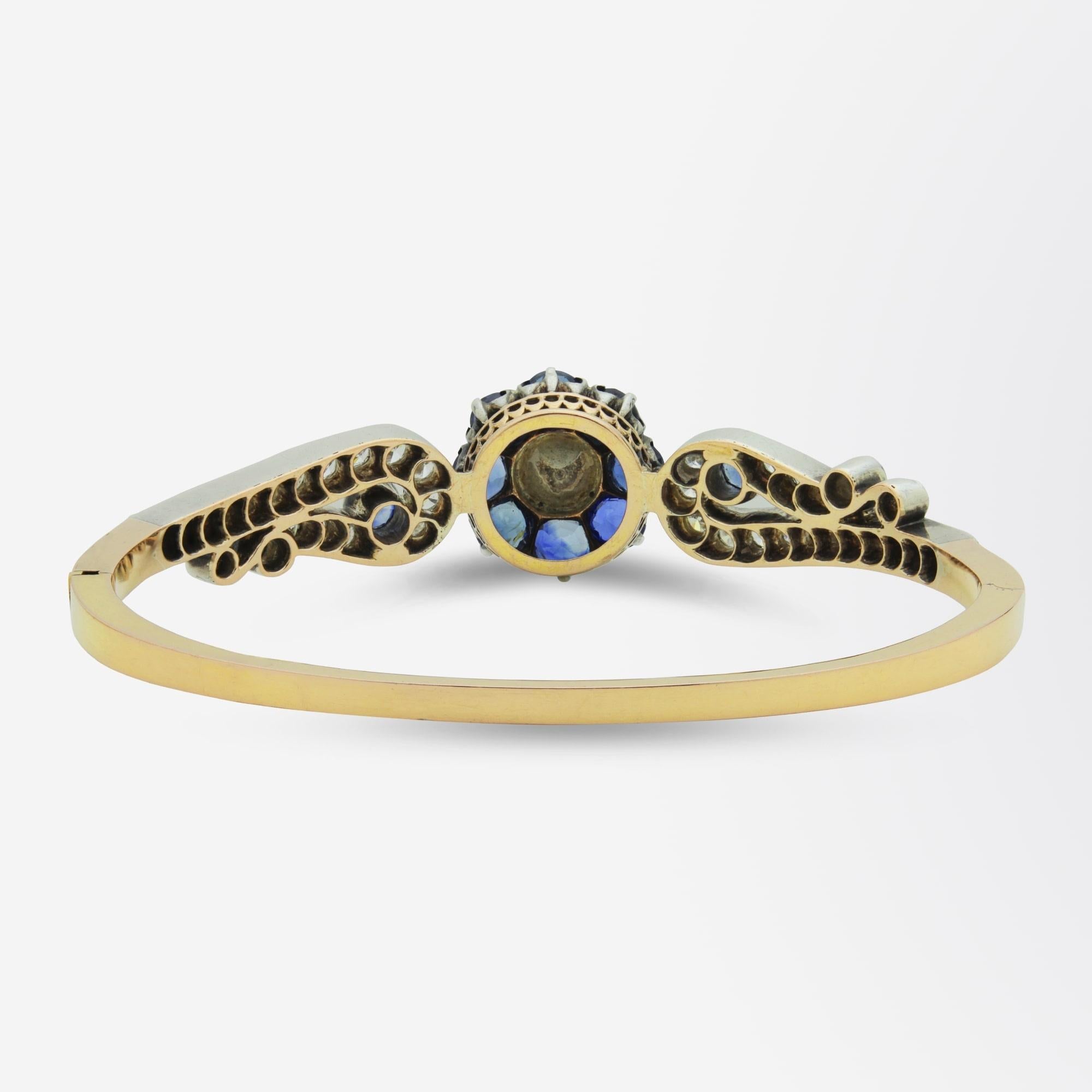French, Late Art Deco, 18 Karat Gold, Diamond, Pearl and Sapphire Bangle In Good Condition In Brisbane, QLD