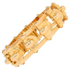 French Late Art Deco 18 Karat Yellow Gold Hinged Geometric Link Vintage Bracelet