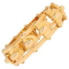 Bracciale francese tardo Art Deco in oro giallo 18 carati con cerniera a maglie geometriche Vintage