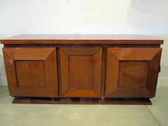 French Late Art Deco Burl Walnut Three-Door Credenza or Buffet, Andre Sornay