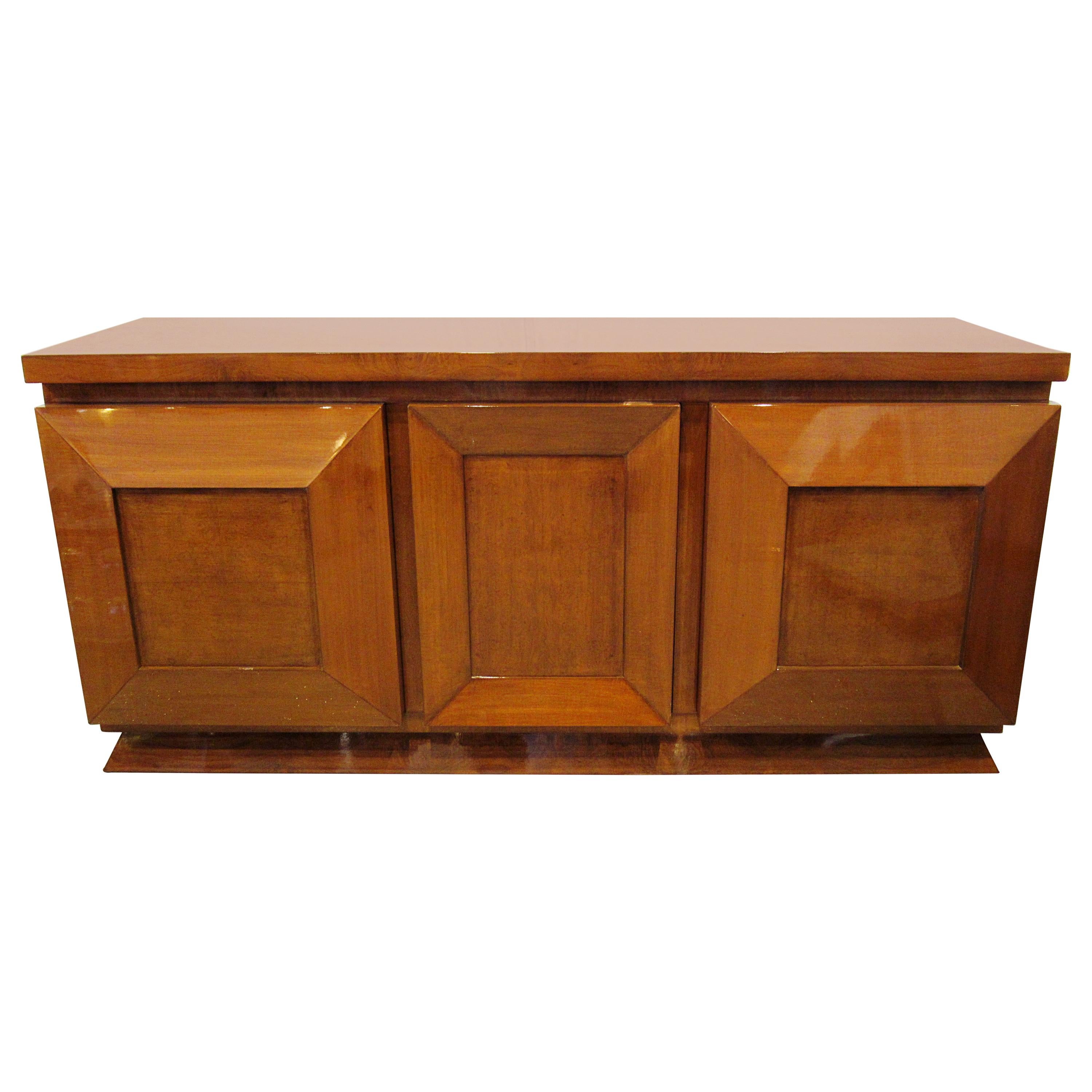 French Late Art Deco Burl Walnut Three-Door Credenza or Buffet, Andre Sornay