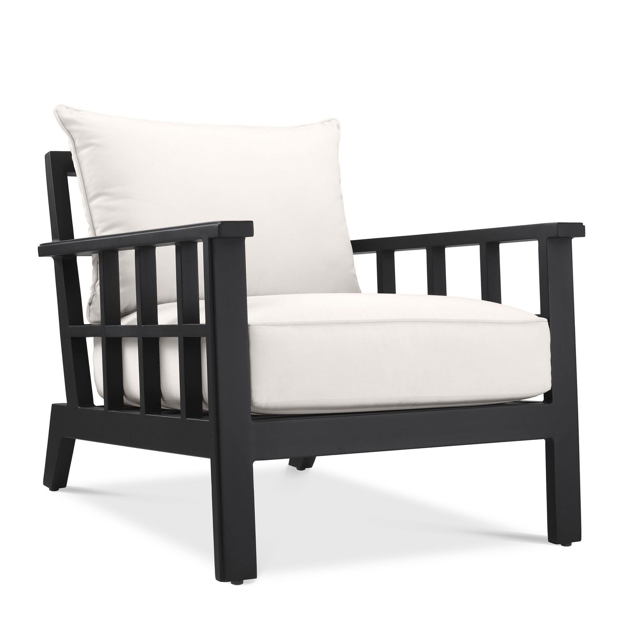 Französischer Sessel im Art-déco-Stil in Schwarz und Weiß für den Außenbereich  (Aluminium) im Angebot