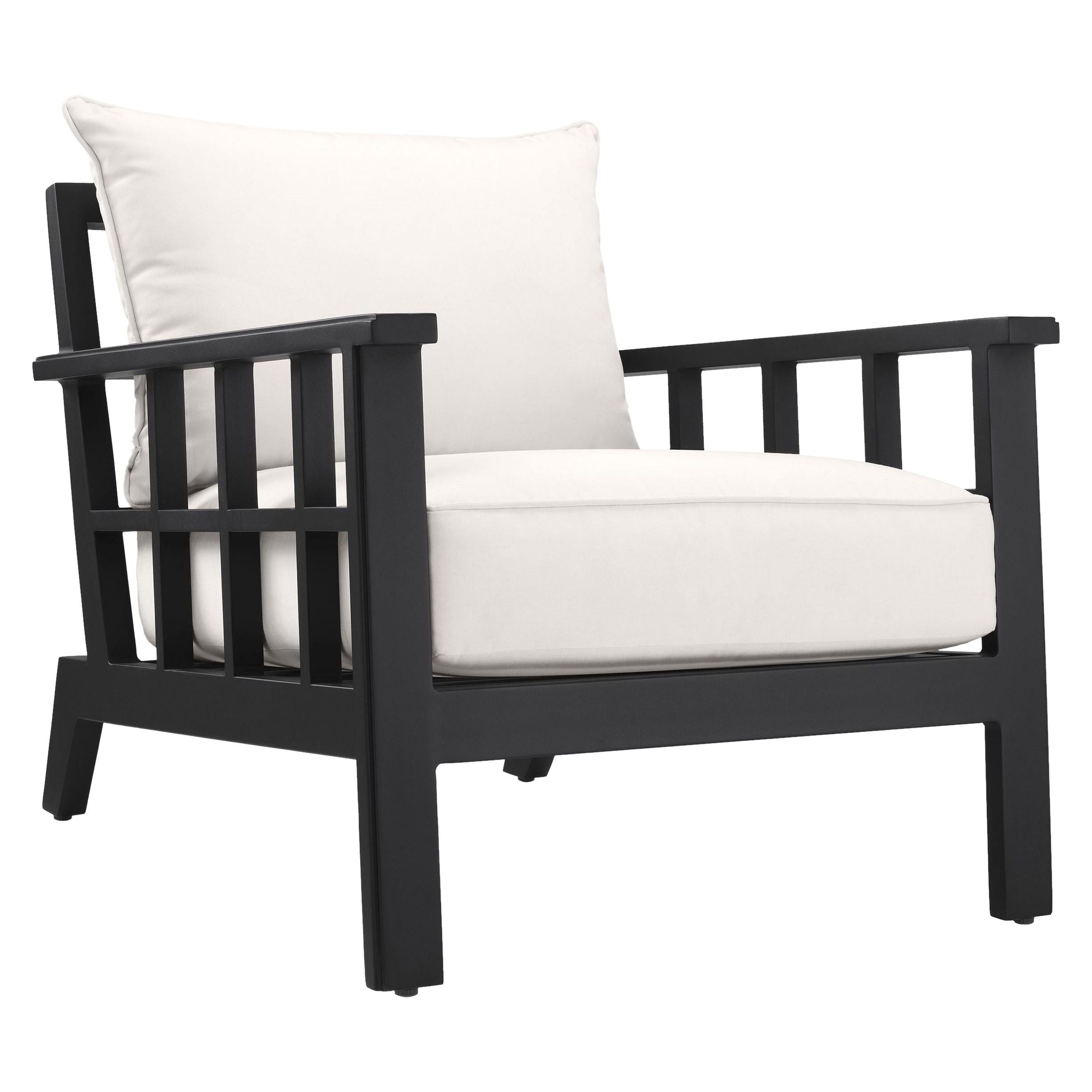 Fauteuil d'extérieur noir et blanc de style Art déco français 