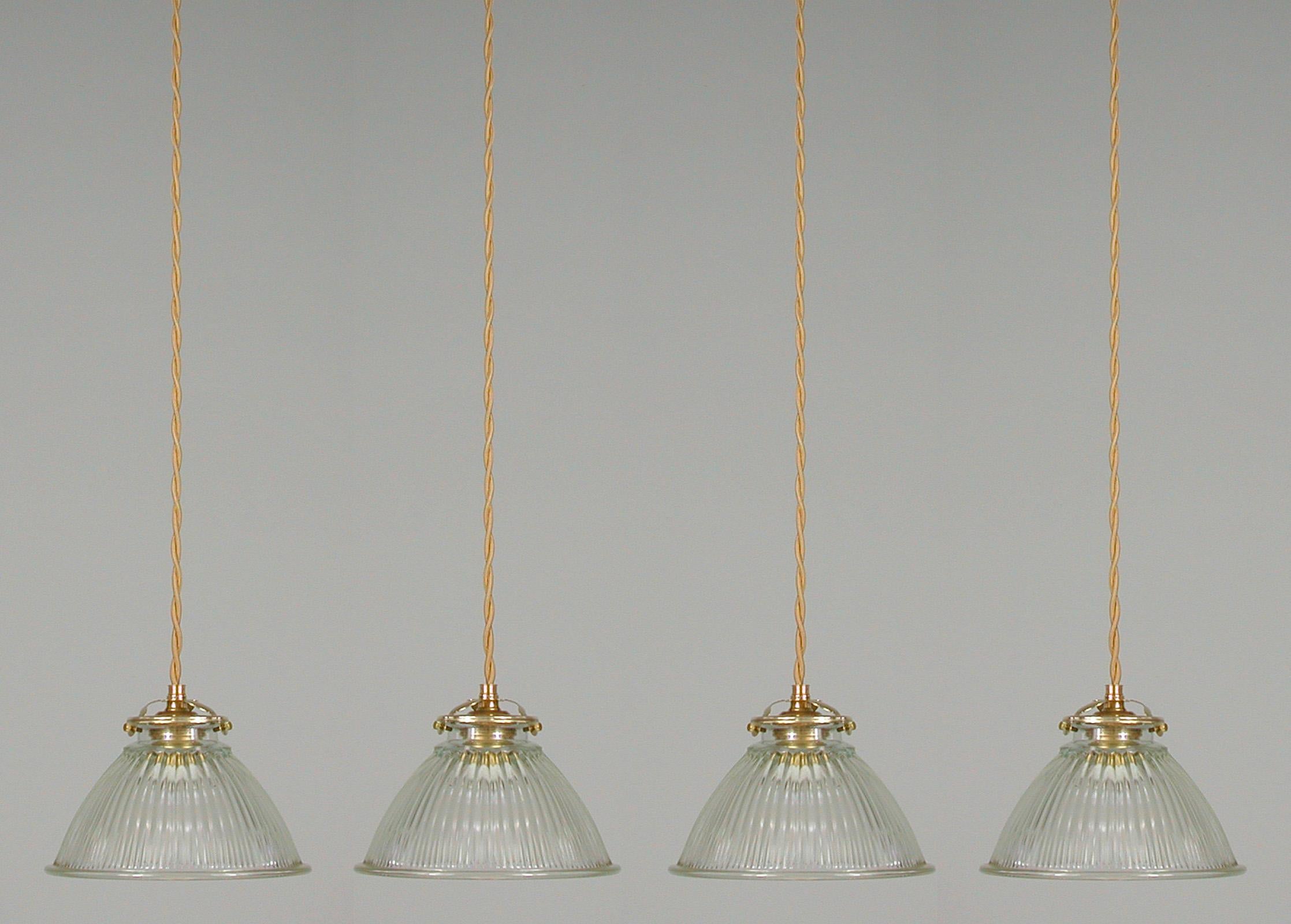 French Late Art Deco Holophane Industrial Glass Pendant Light, 1930s to 1940s 5