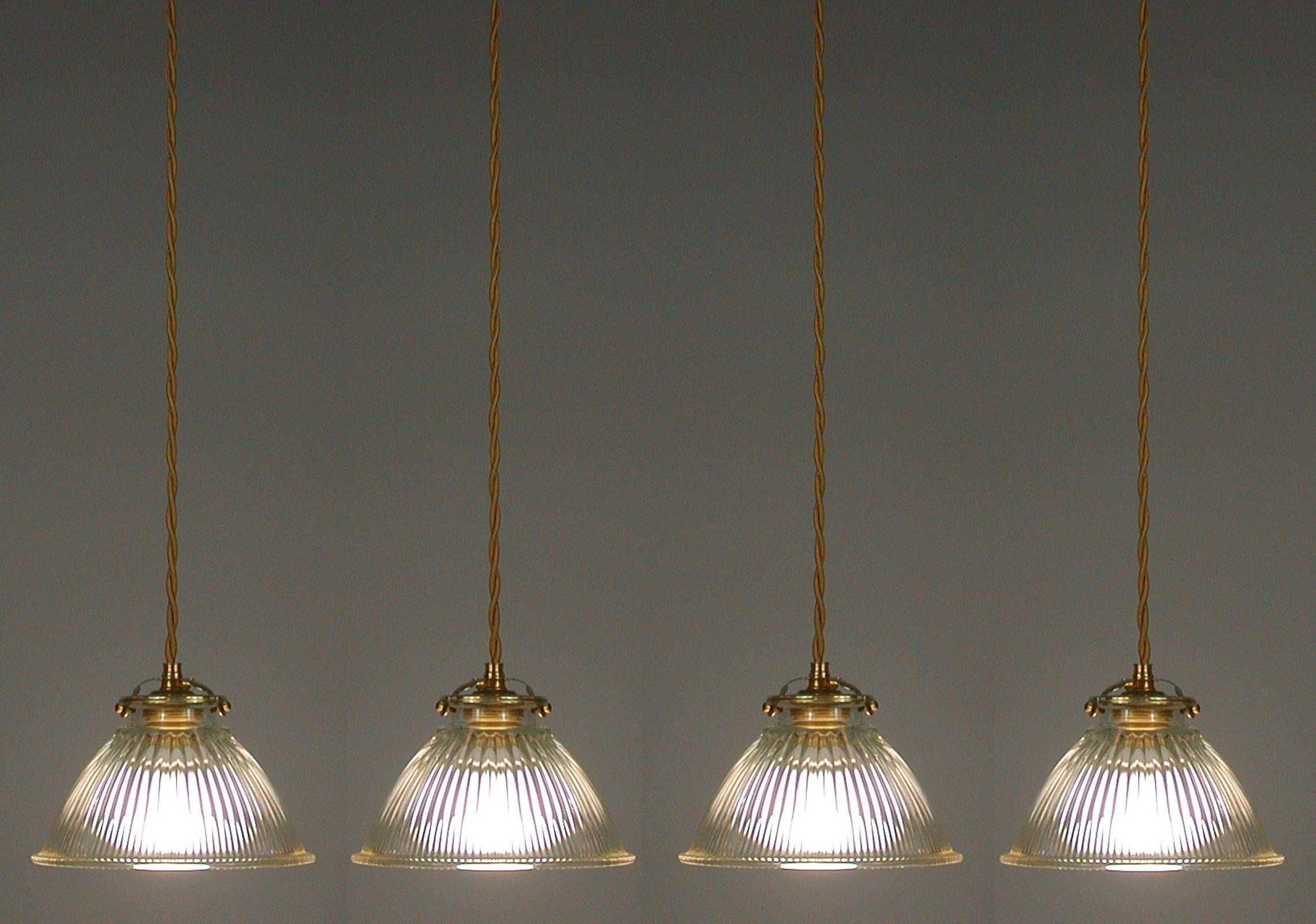 French Late Art Deco Holophane Industrial Glass Pendant Light, 1930s to 1940s 6
