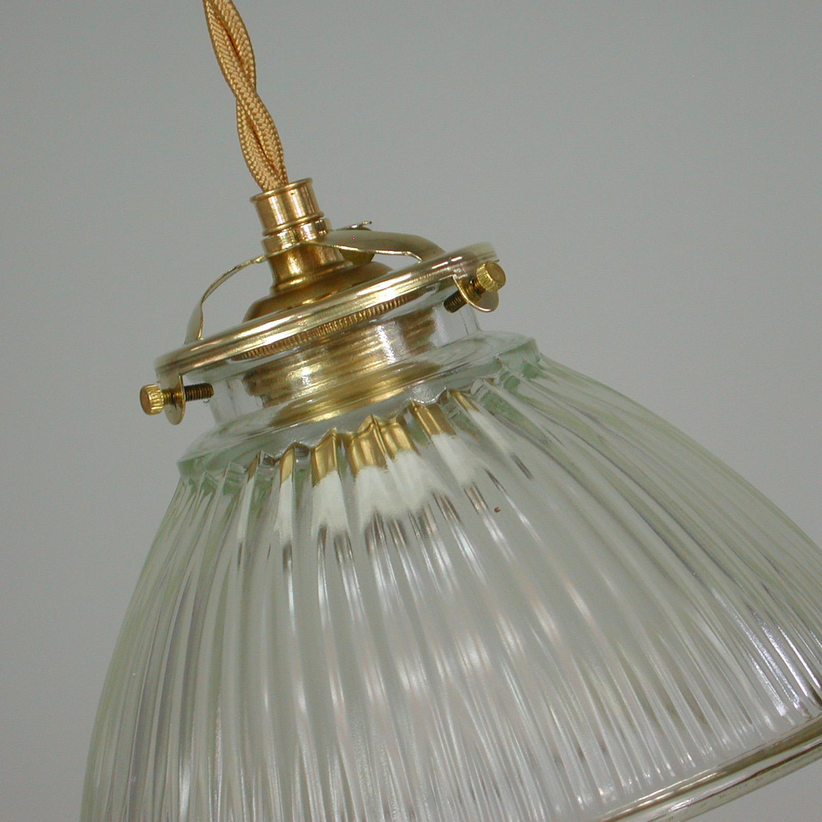 French Late Art Deco Holophane Industrial Glass Pendant Light, 1930s to 1940s 7