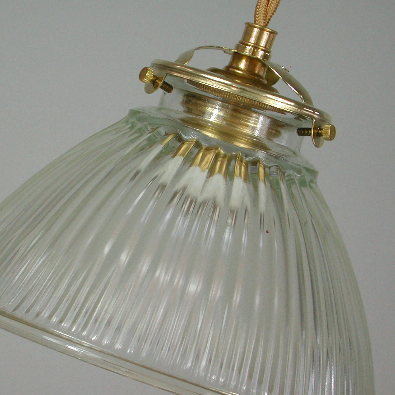 French Late Art Deco Holophane Industrial Glass Pendant Light, 1930s to 1940s 8