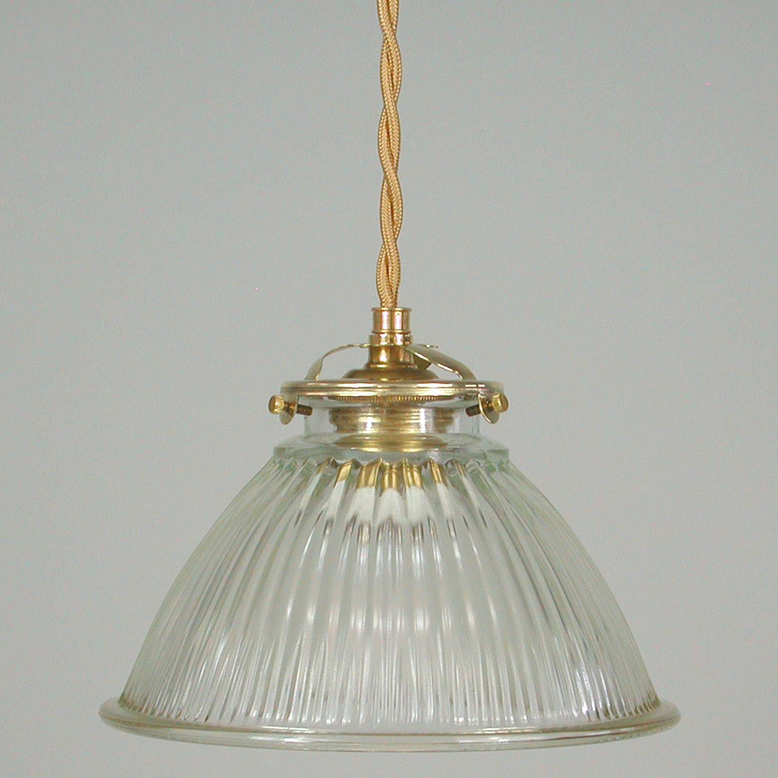 French Late Art Deco Holophane Industrial Glass Pendant Light, 1930s to 1940s In Good Condition In NUEMBRECHT, NRW