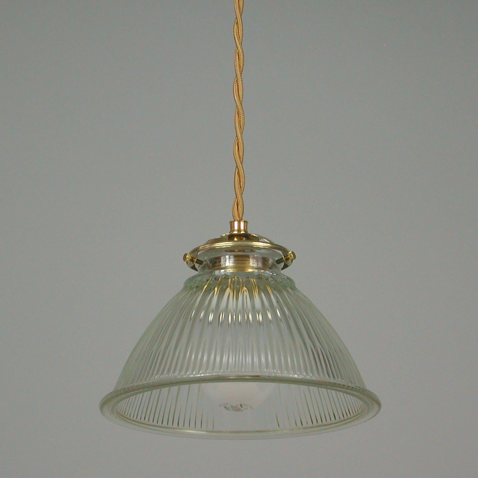 French Late Art Deco Holophane Industrial Glass Pendant Light, 1930s to 1940s 1