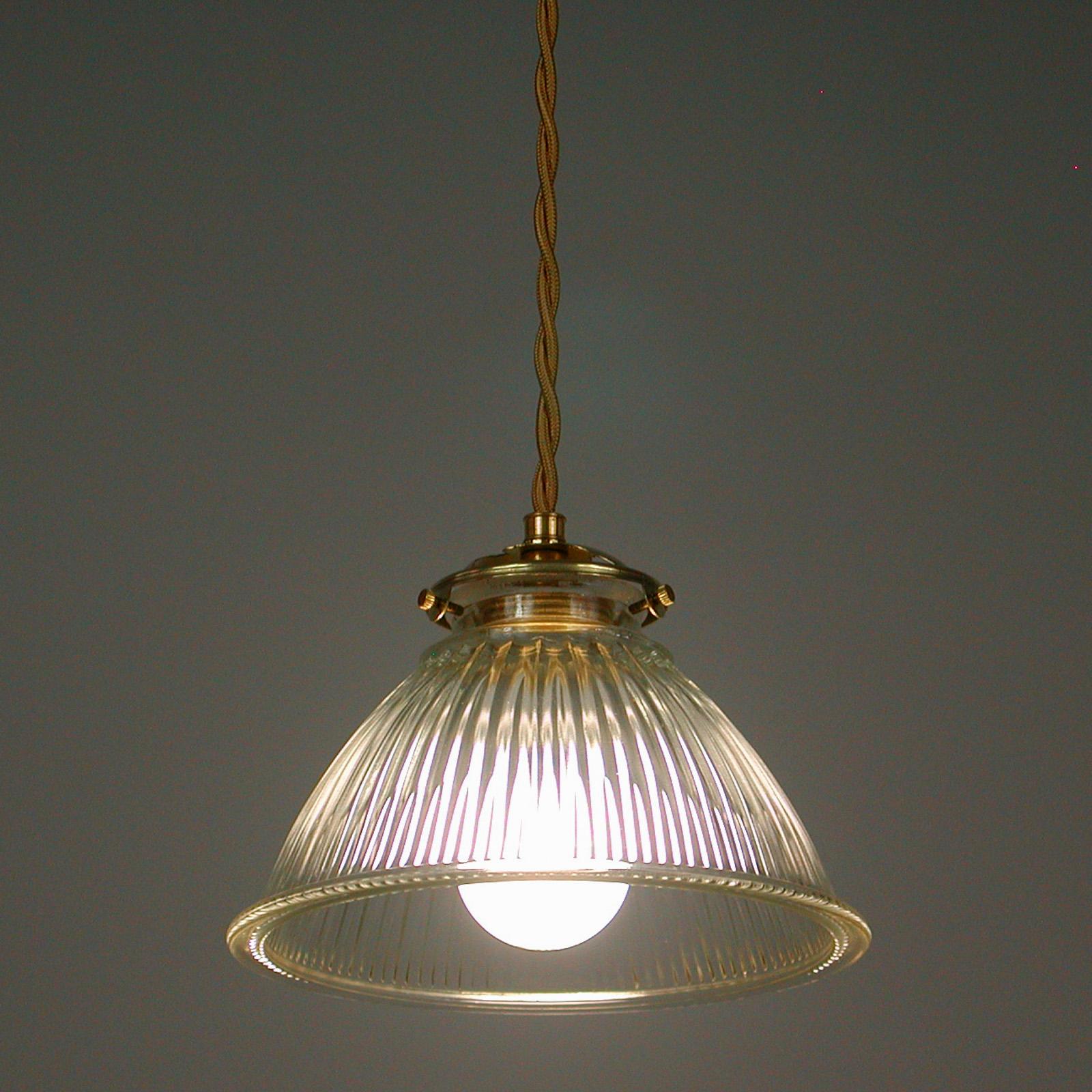 French Late Art Deco Holophane Industrial Glass Pendant Light, 1930s to 1940s 2