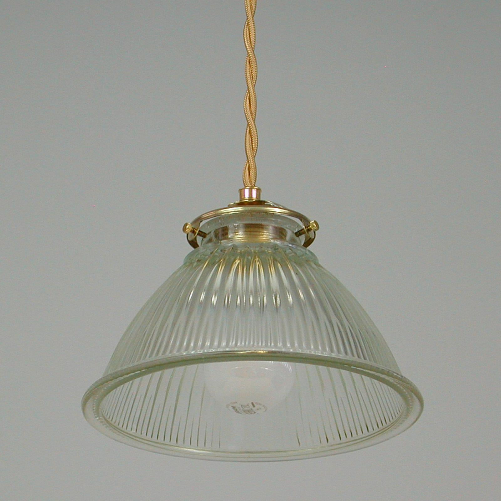 French Late Art Deco Holophane Industrial Glass Pendant Light, 1930s to 1940s 3