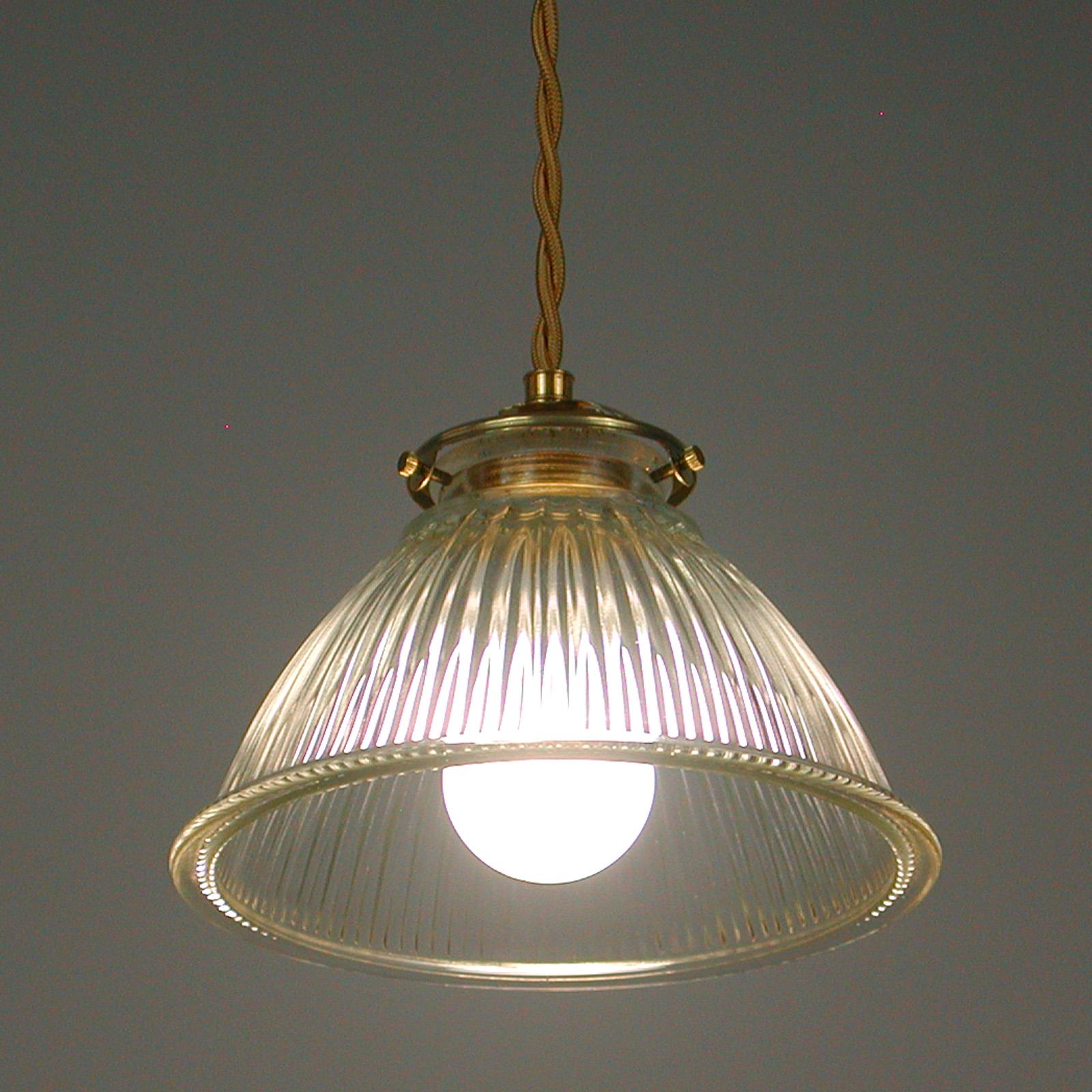 French Late Art Deco Holophane Industrial Glass Pendant Light, 1930s to 1940s 4